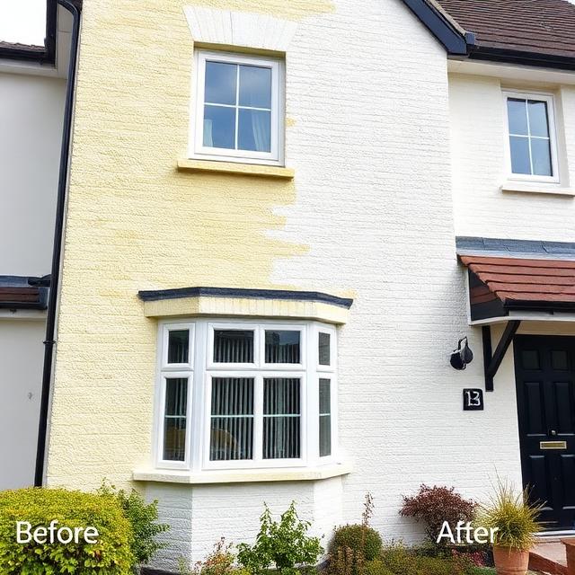 Soft wash render cleaning removing algae from walls in Stirling, Scotland